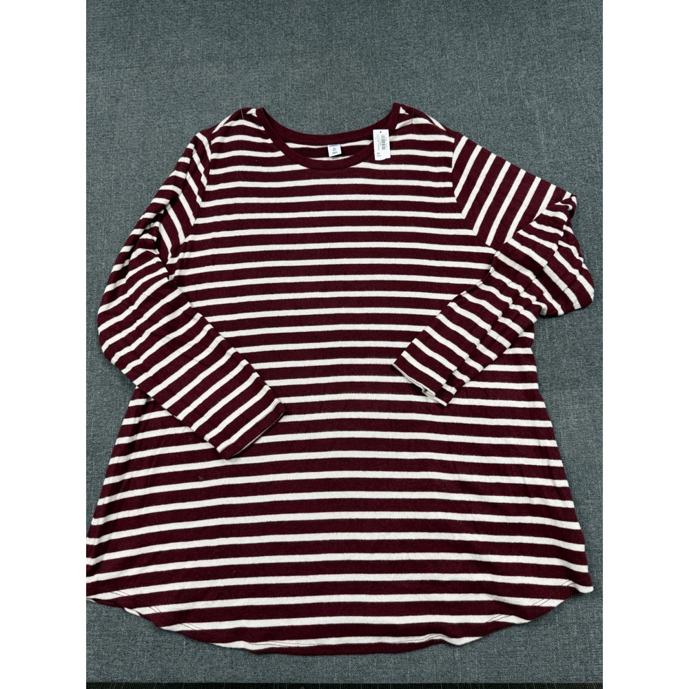 Old Navy Women 3X Plus Burgundy White Striped Long Sleeve Tunic Knit Top NWT
